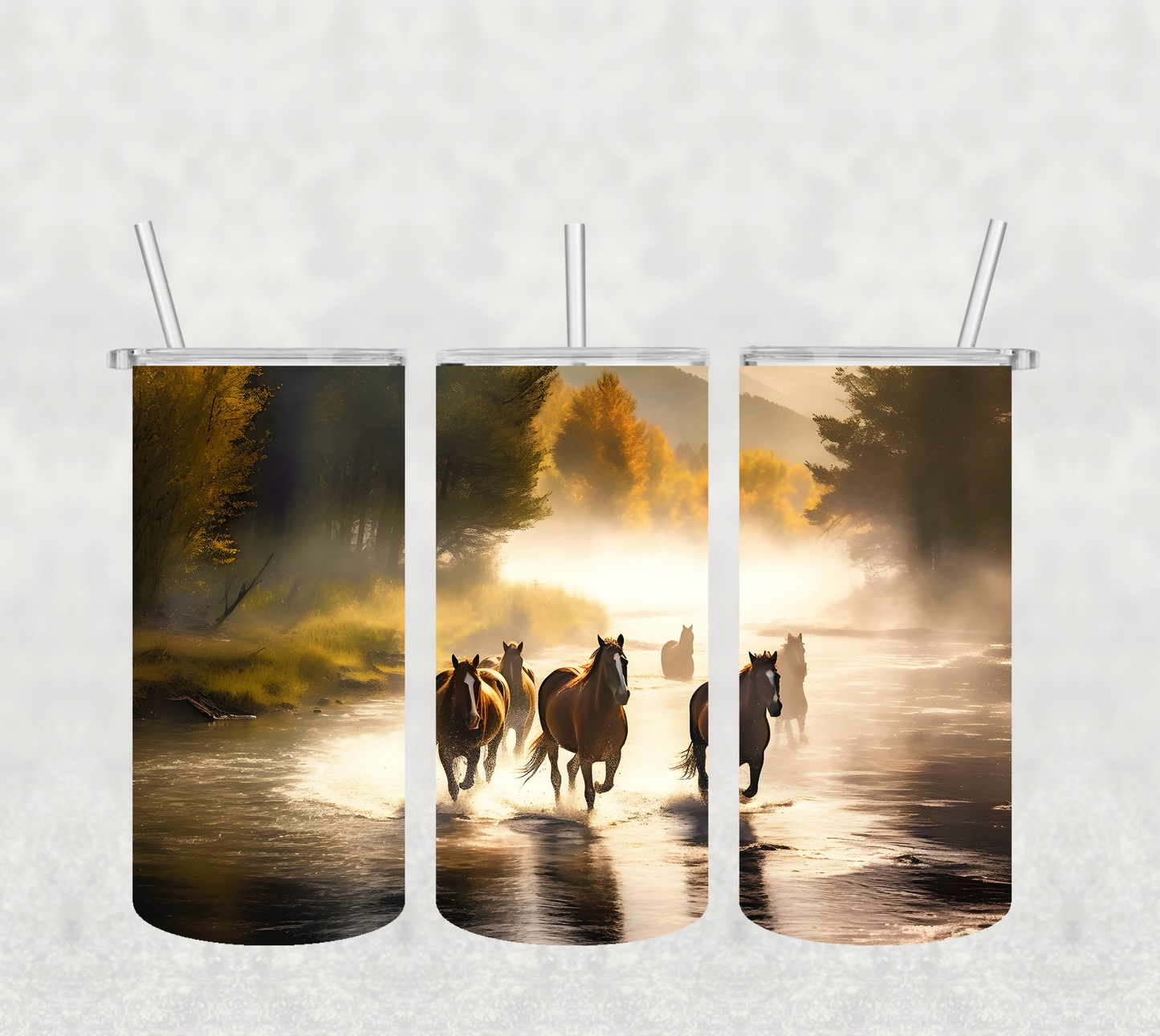 14OZ SKINNY TUMBLER - RUNNING HORSES IN WATER