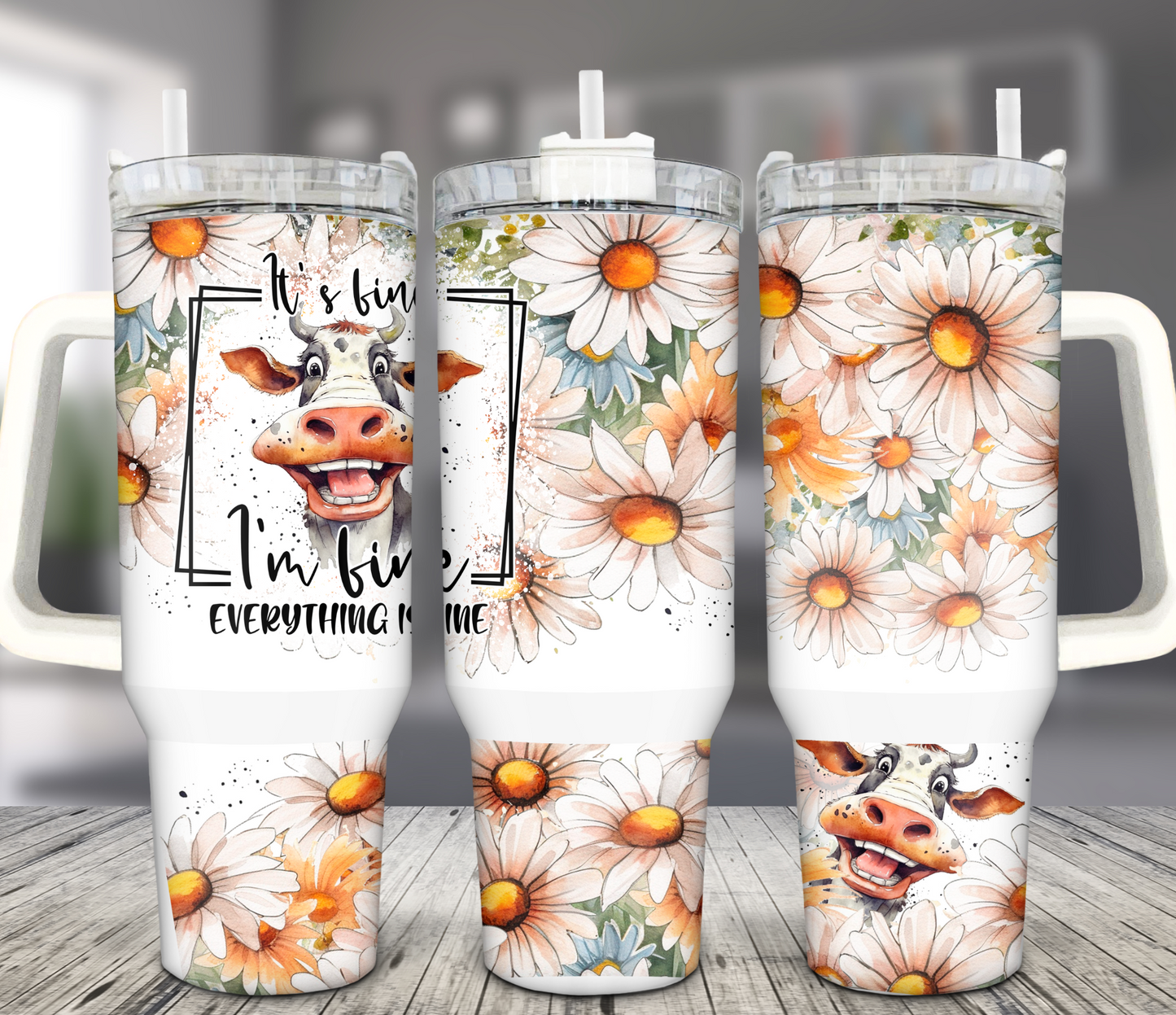 40OZ WHITE TALL CAR MUG TUMBLER - I'M FINE EVERYTHINGS FINE