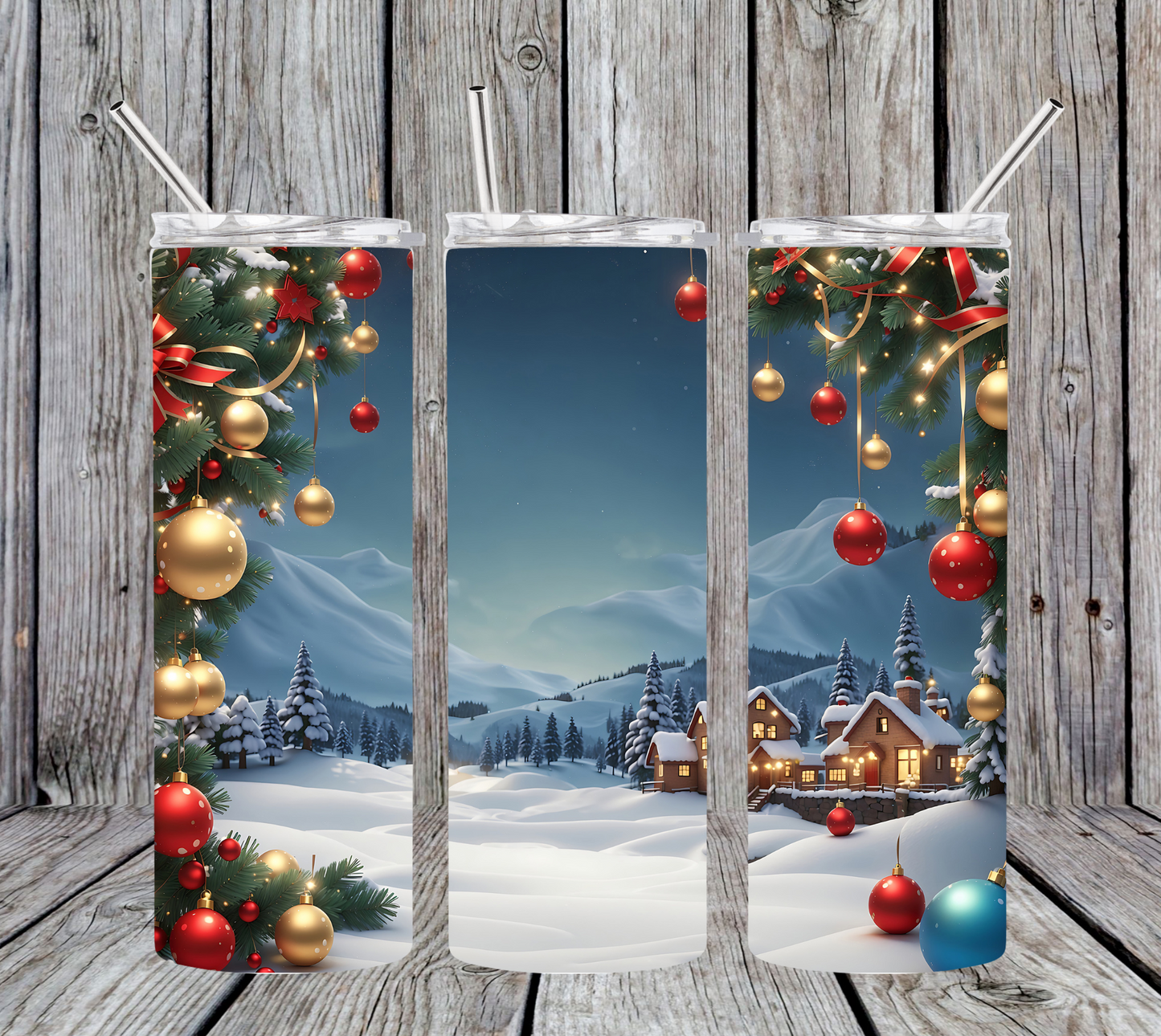 30OZ SKINNY TUMBLER - SNOWY CHRISTMAS SCENE