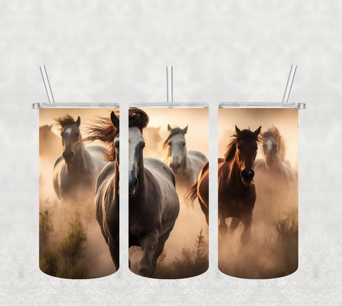 14OZ SKINNY TUMBLER - RUNNING HORSES