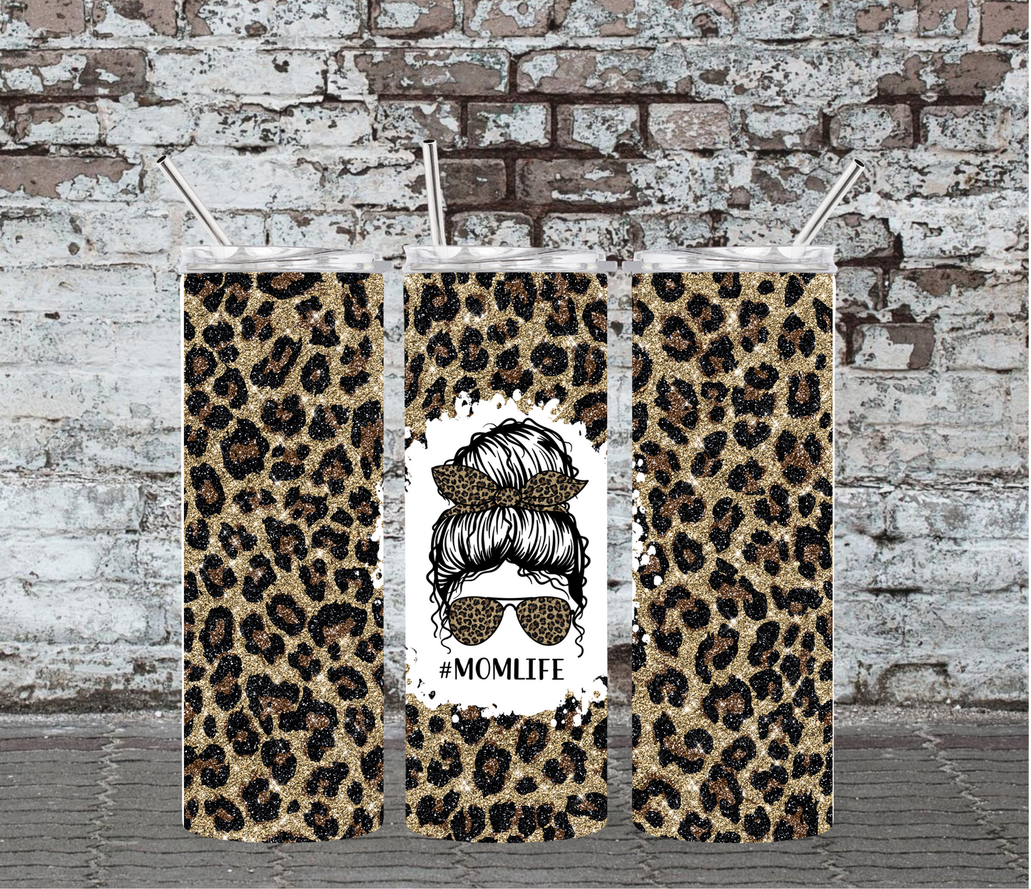 20OZ SKINNY TUMBLER - MOM LIFE CHEETAH
