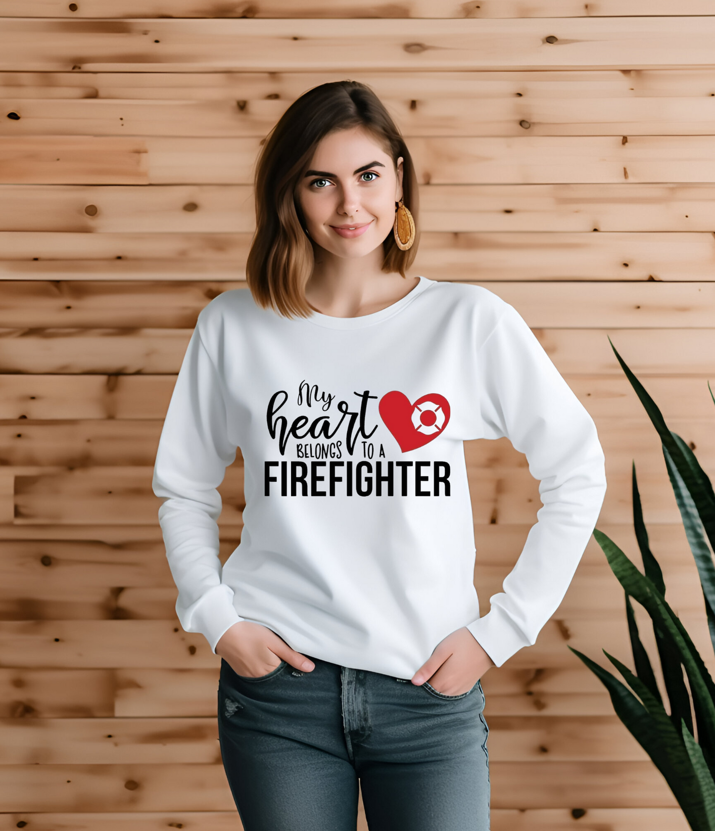 LONG SLEEVE SHIRT - MY HEART BELONGS TO A FIREFIGHTER