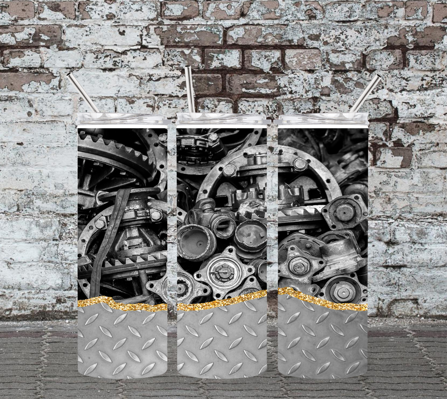 20OZ SKINNY TUMBLER - COG WHEELS/METAL PLATE