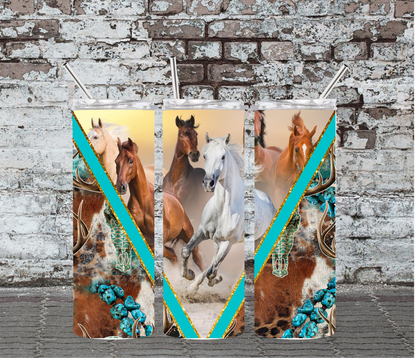 20OZ SKINNY TUMBLER - MULTIPLE HORSES