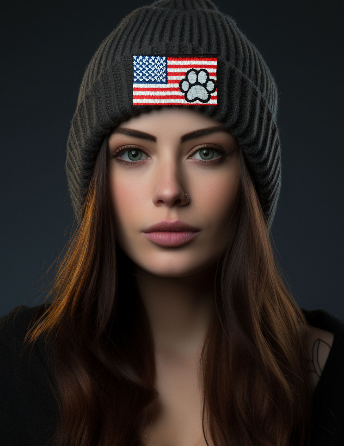 FLAG WITH PAW PRINT- BEANIE