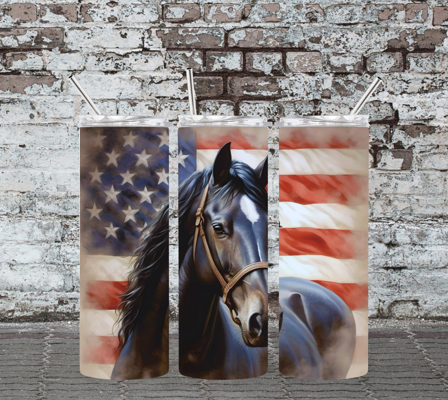 20OZ SKINNY TUMBLER - AMERICAN FLAG HORSE