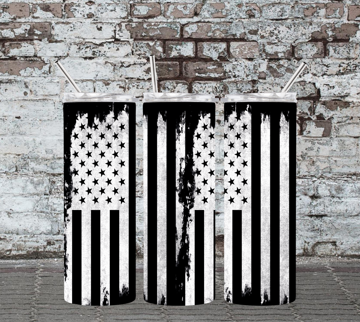 20OZ SKINNY TUMBLER - BLACK AND WHITE FLAG