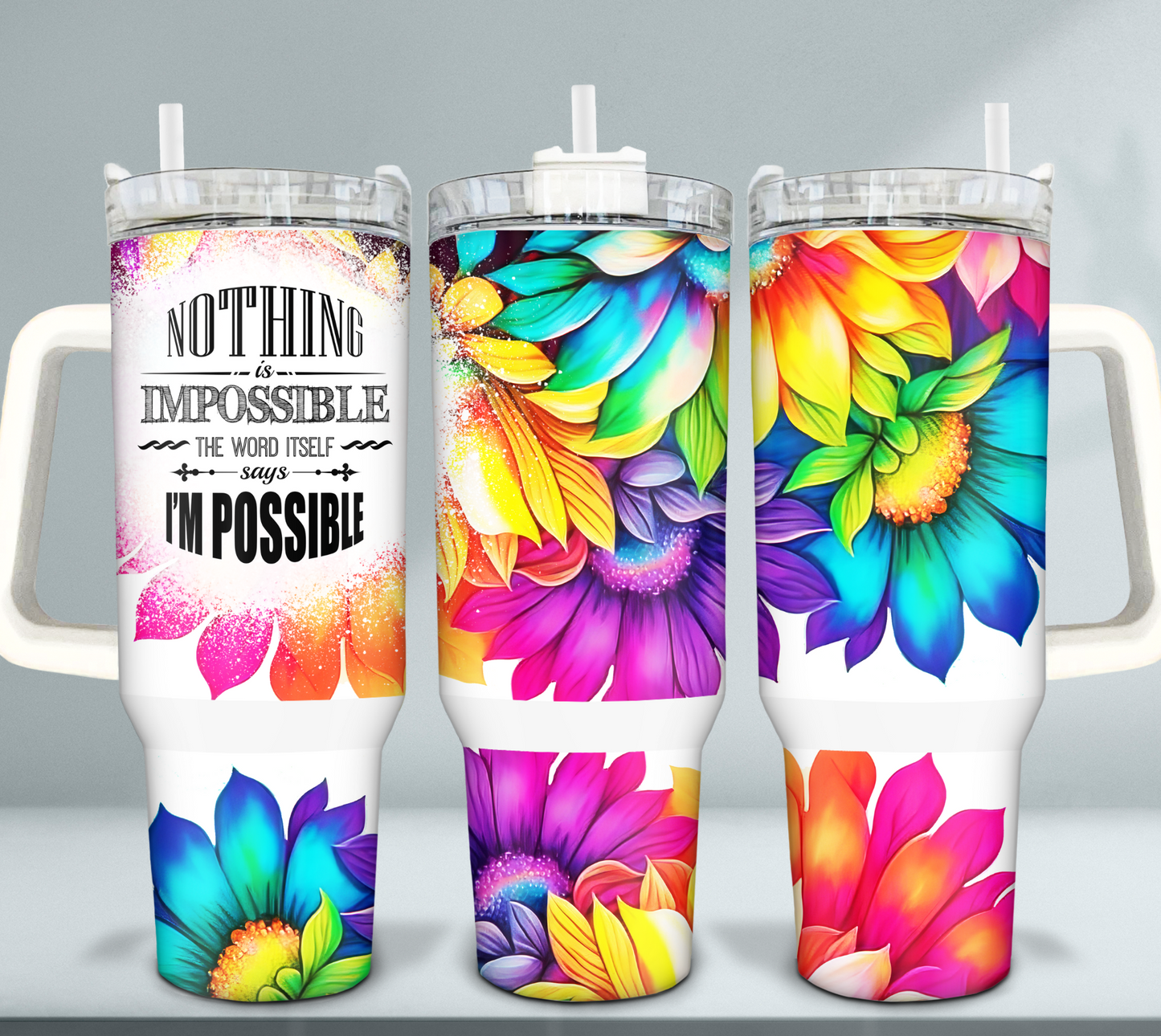 40OZ WHITE TALL CAR MUG TUMBLER - NOTHING IS IMPOSSIBLE