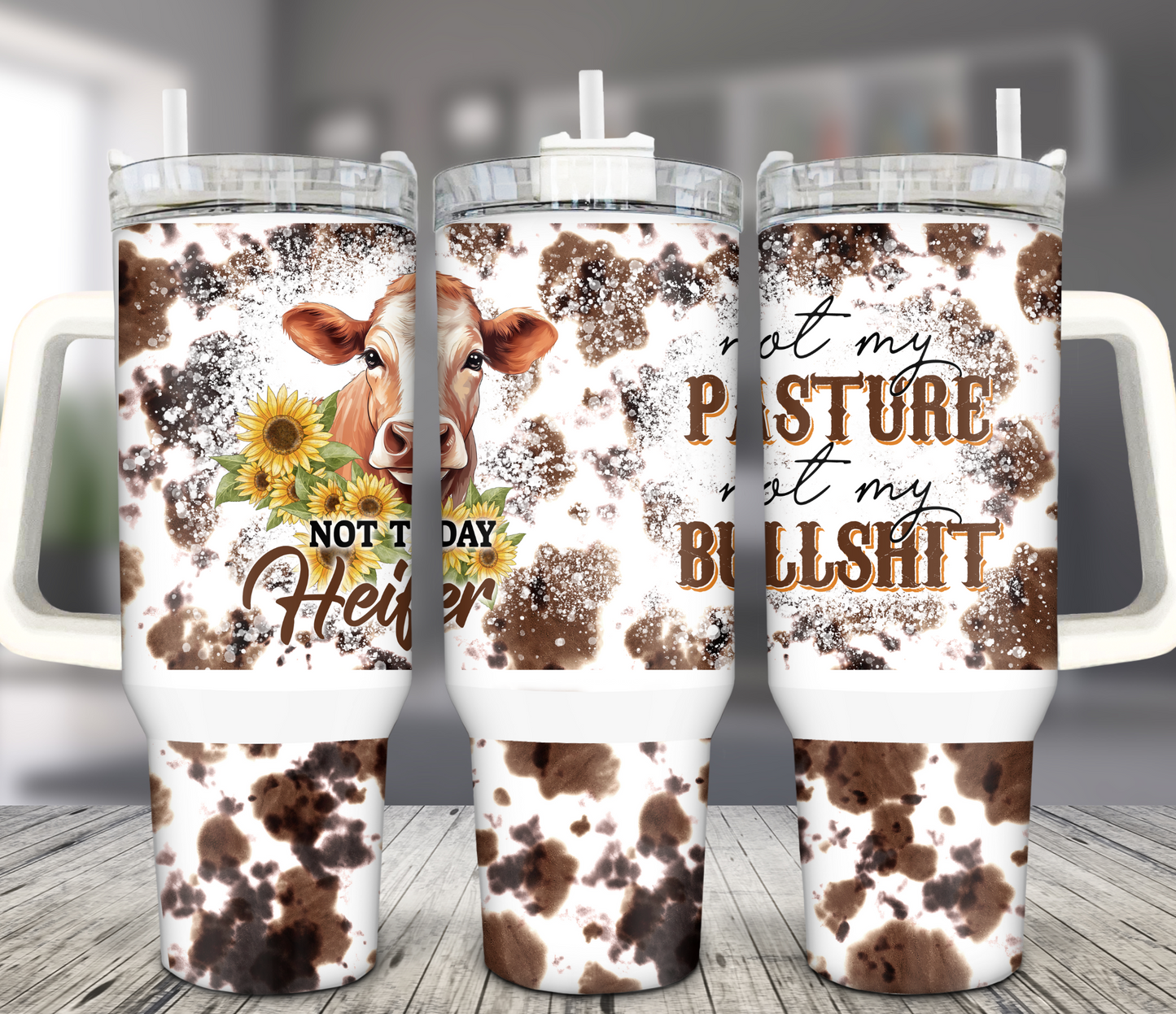 40OZ WHITE TALL CAR MUG TUMBLER - NOT TODAY HEIFER