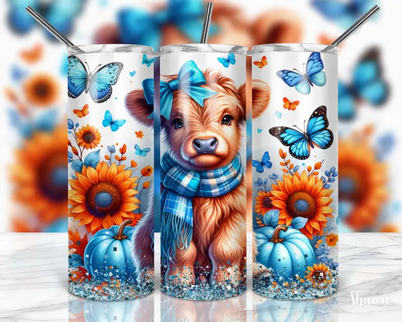 BLUE HIGHLAND COW - 20OZ SKINNY TUMBLER