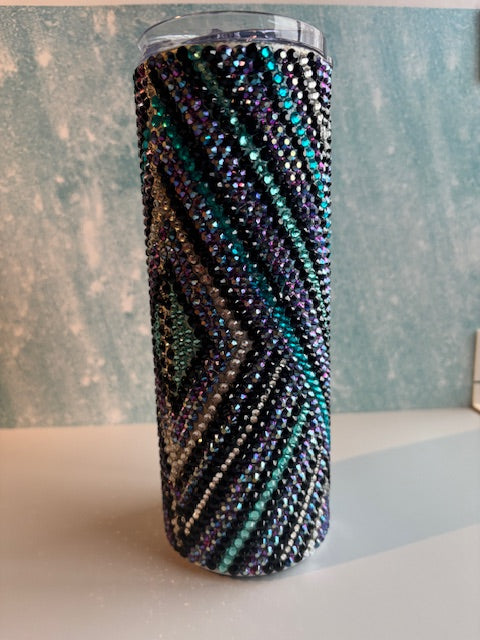 20oz PURPLE, OIL SPILL AND BLUE RHINESTONE TUMBLER