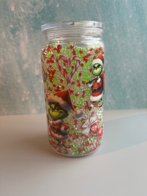 16oz GREEN MAN RHINESTONE SNOWGLOBE TUMBLER