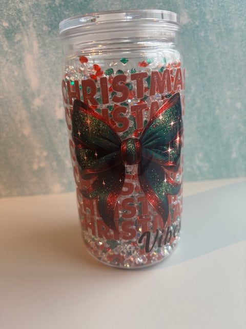 16oz MERRY CHRISTMAS RHINESTONE SNOWGLOBE TUMBLER