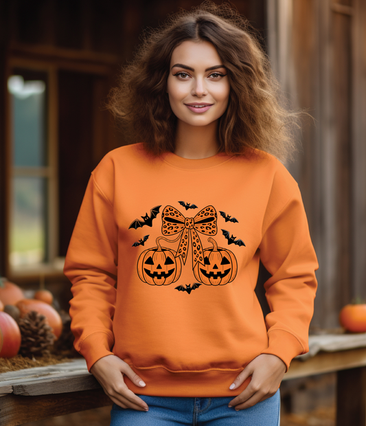BOW WITH PUMPKINS AND BATS - SWEATSHIRT