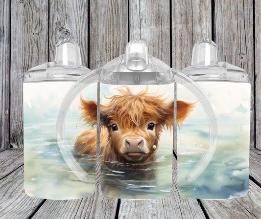 12OZ SIPPY CUP - BABY HIGHLAND COW IN WATER