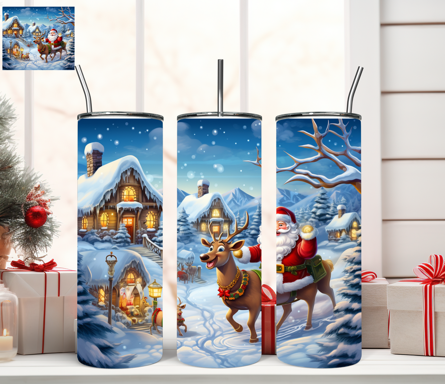 SANTA ON HIS SLEIGH - 20OZ SKINNY TUMBLER