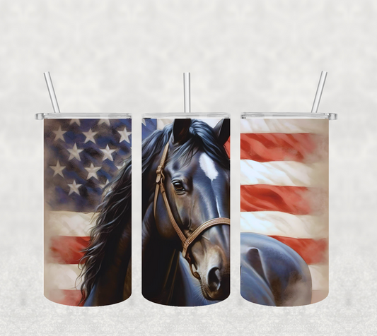 14OZ SKINNY TUMBLER - HORSE WITH AMERICAN FLAG