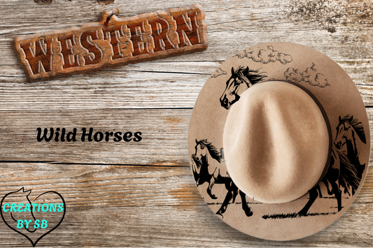 WILD HORSES - WIDE BRIM BURNED HAT