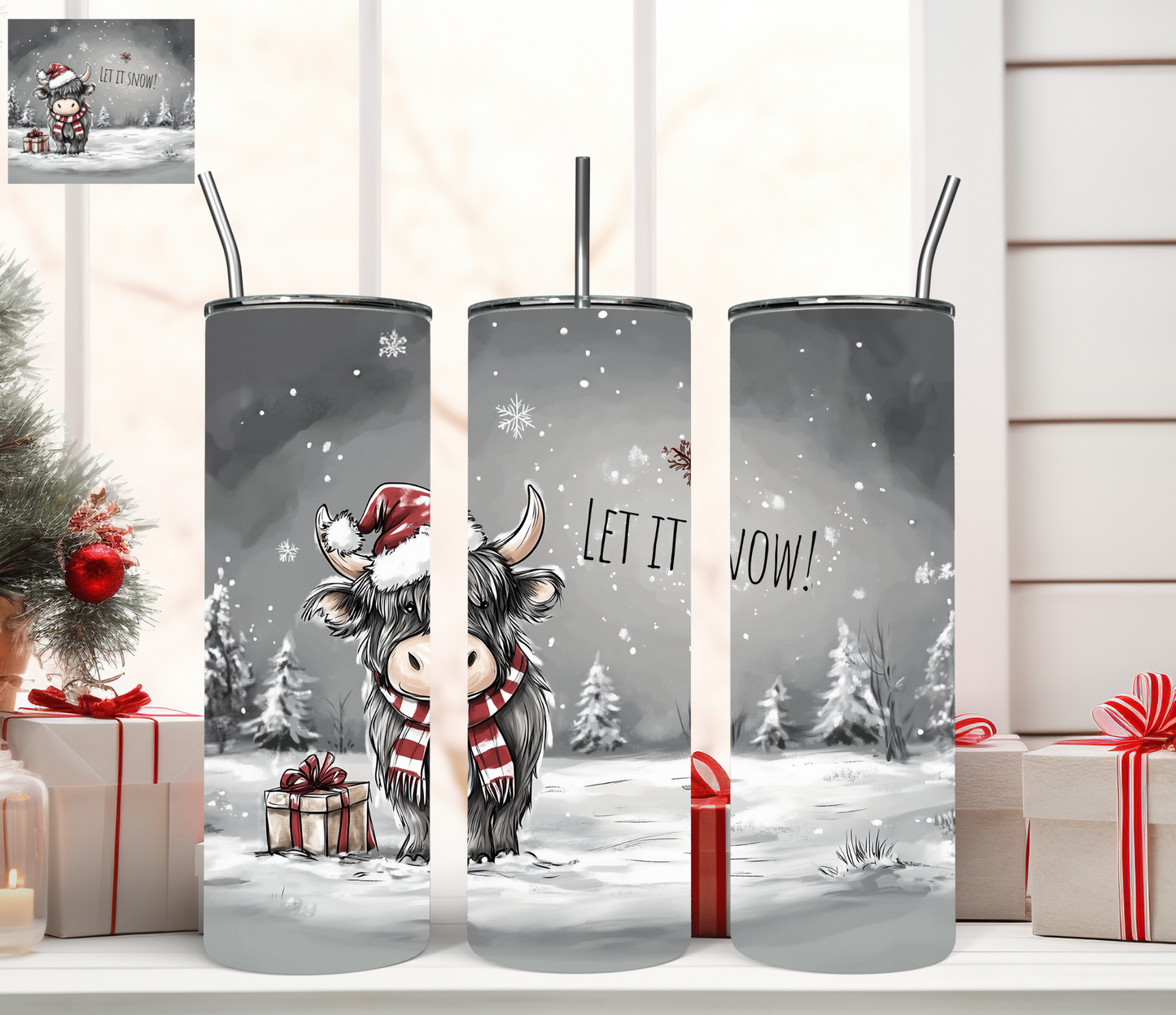 LET IT SNOW COW - 20OZ SKINNY TUMBLER