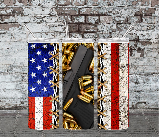 2OOZ SKINNY TUMBLER - GUN & AMERICAN FLAG