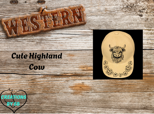 CUTE HIGHLAND COW - SUEDE BASEBALL HAT