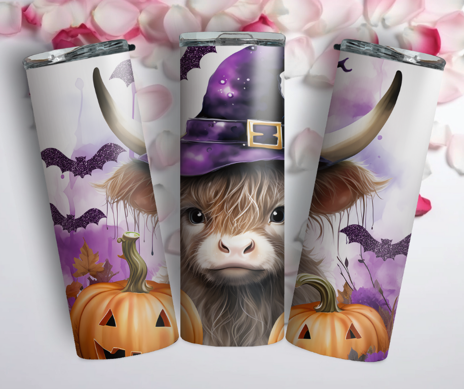 20OZ SKINNY TUMBLER - BABY HIGHLAND HALLOWEEN COW