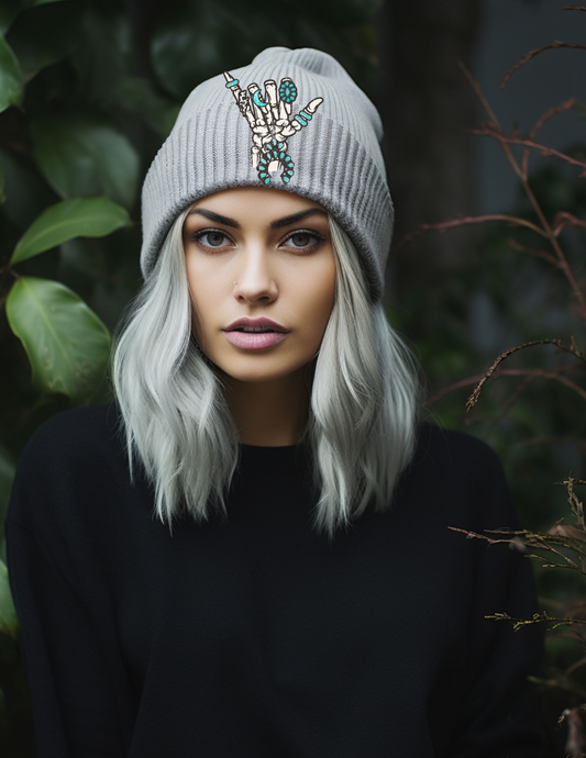 TURQUIOSE HANG LOOSE SKELETON HAND- BEANIE