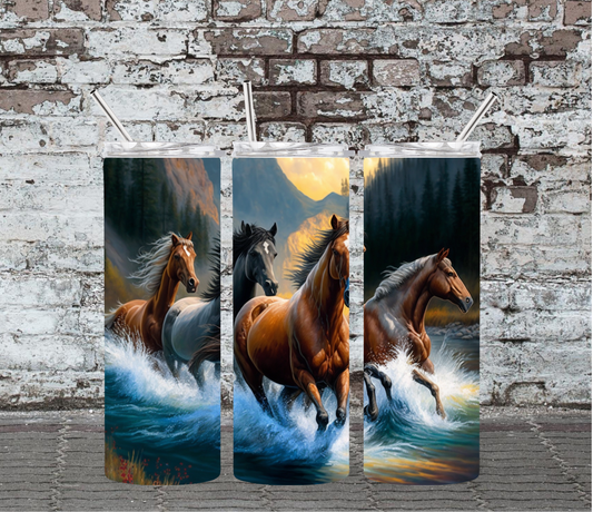 20OZ SKINNY TUMBLER - RUNNING HORSES