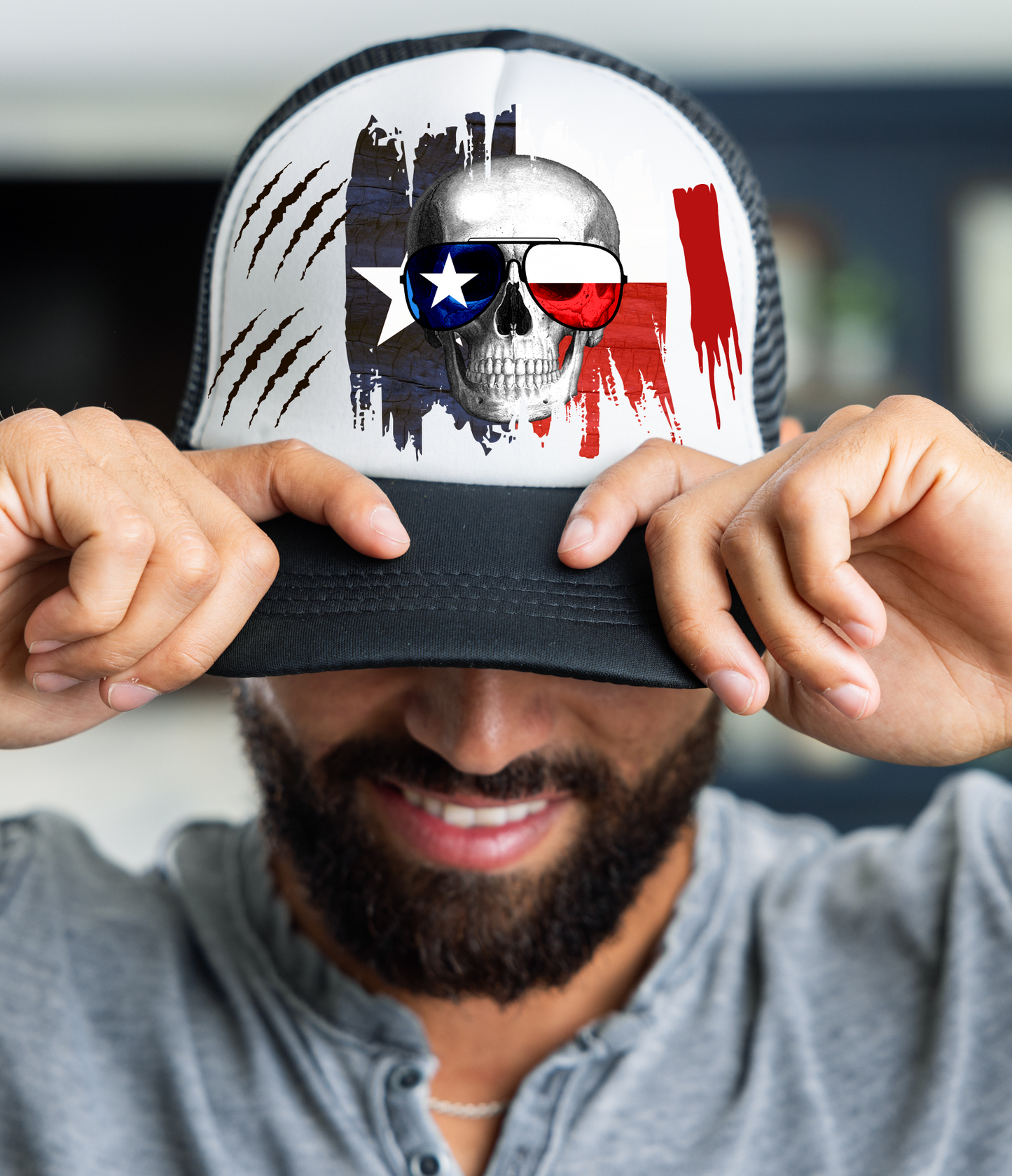 RED WHITE & BLUE PUNISHER - TRUCKER HAT