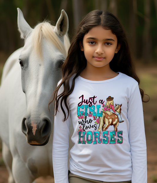 YOUTH LONG SLEEVE SHIRT - JUST A GIRL WHO LOVES HORSES