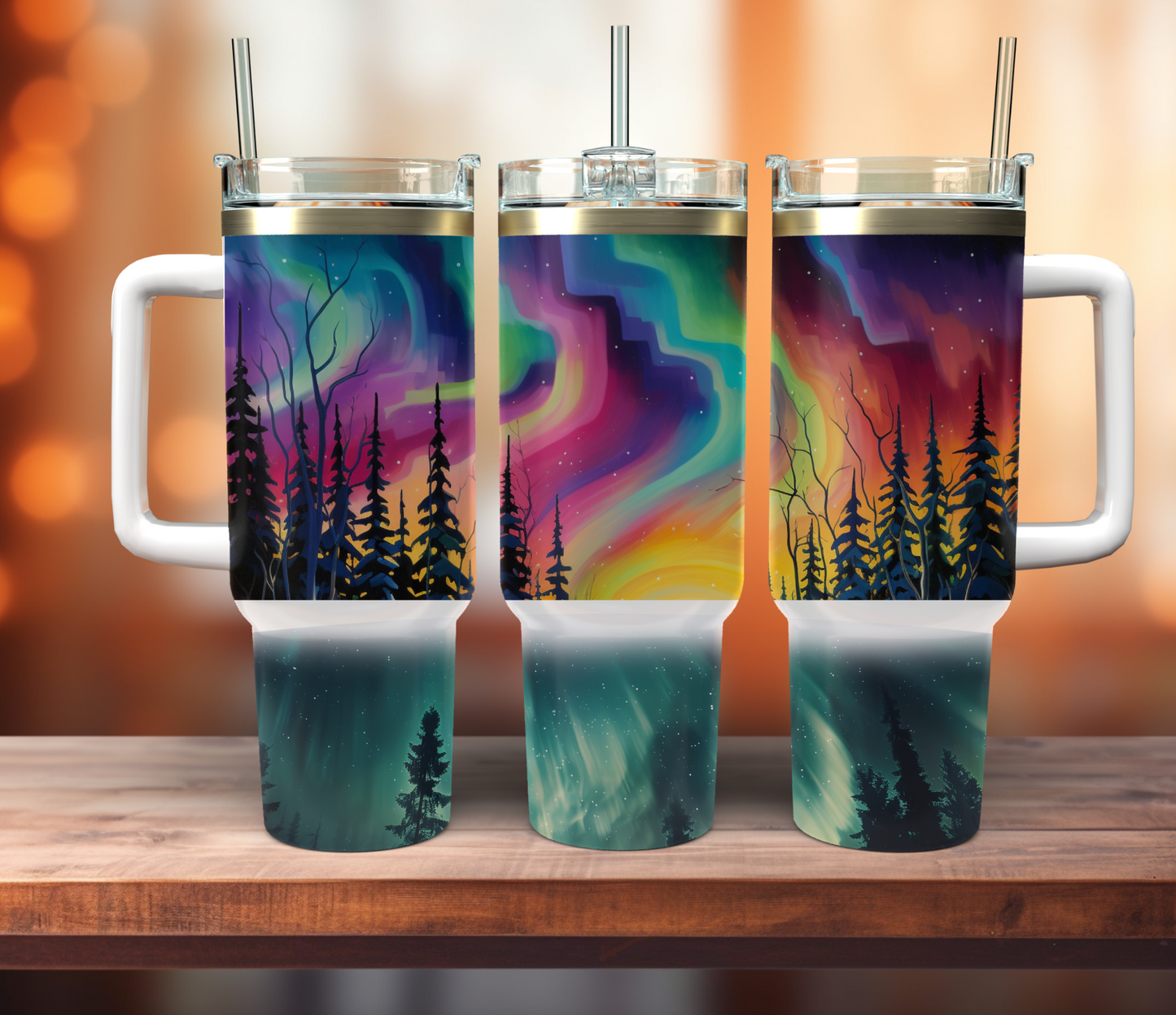 AURORA LIGHTS - 40OZ WHITE TALL CAR MUG TUMBLER