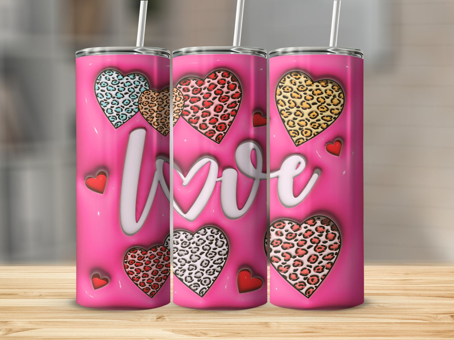 20OZ SKINNY TUMBLER - 3D LOVE WITH PRINTED HEARTS