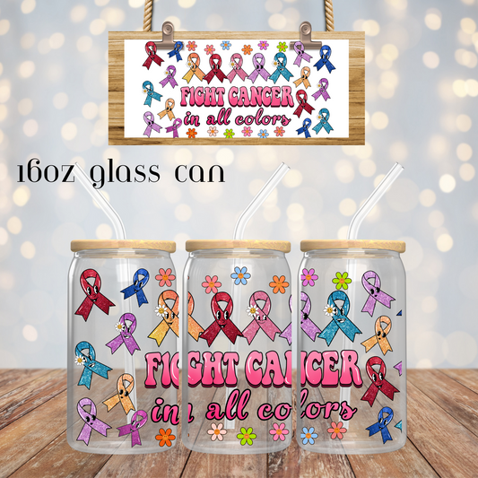16OZ GLASS TUMBLER - FIGHT CANCER IN ALL COLORS