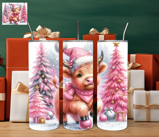 PINK BABY COW WITH PINK TREES - 20OZ SKINNY TUMBLER