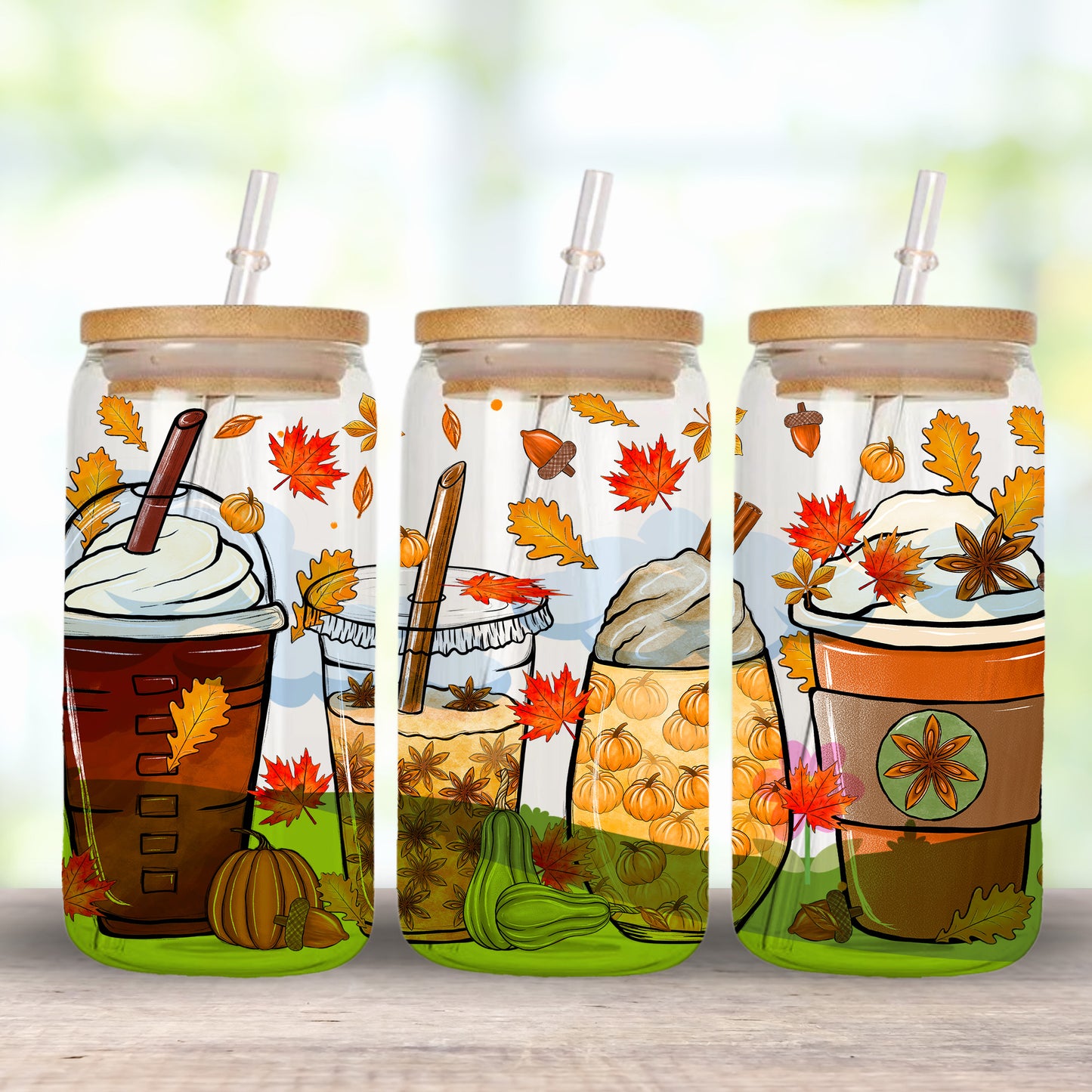 16OZ GLASS TUMBLER - FALL COFFEE