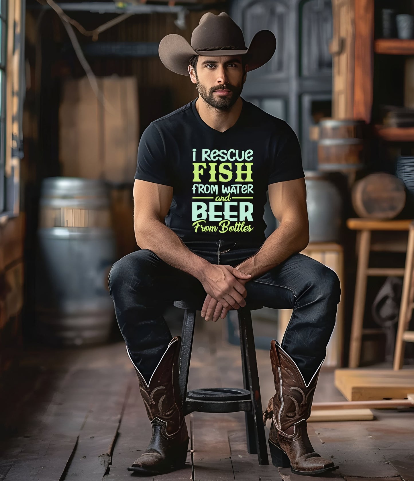 I RESCUE FISH FROM WATER AND BEER FROM BOTTLES- T-SHIRT