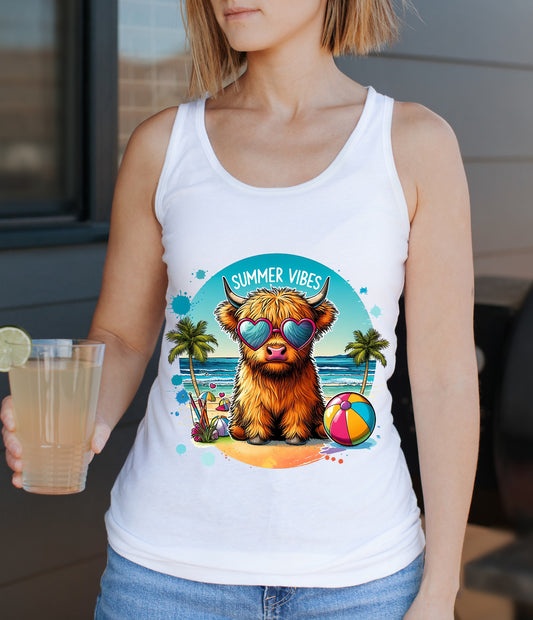 SUMMER VIBES HIGHLAND COW- RACERBACK TANK