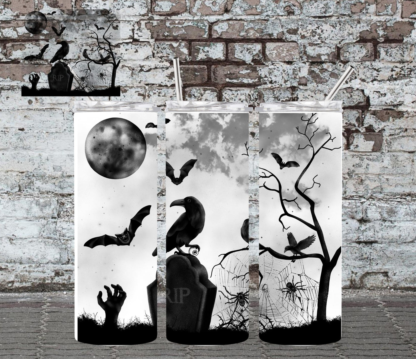 20OZ SKINNY TUMBLER - HALLOWEEN CROW AND BATS