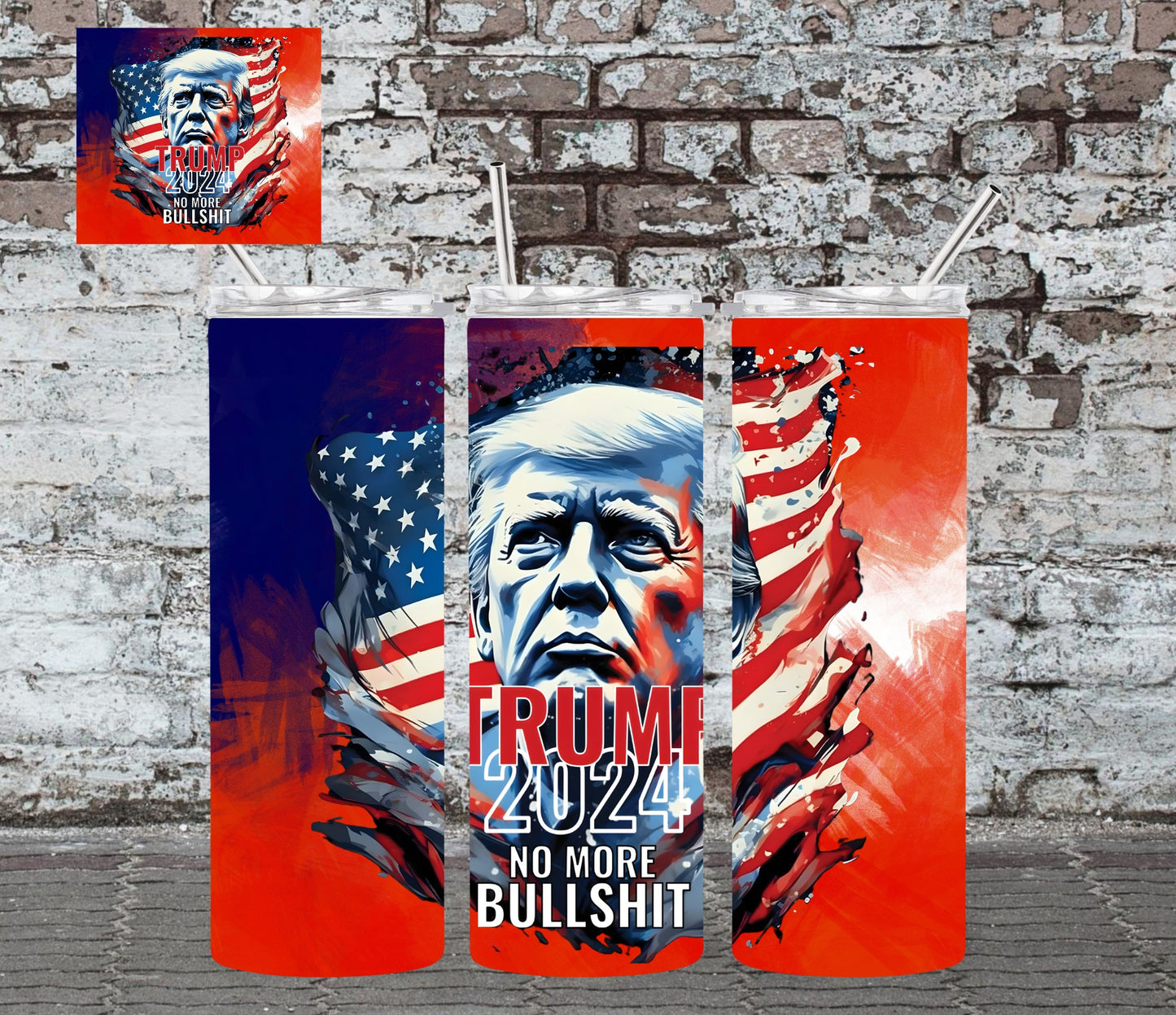 20OZ SKINNY TUMBLER - TRUMP 2024 NO MORE BULLSHIT