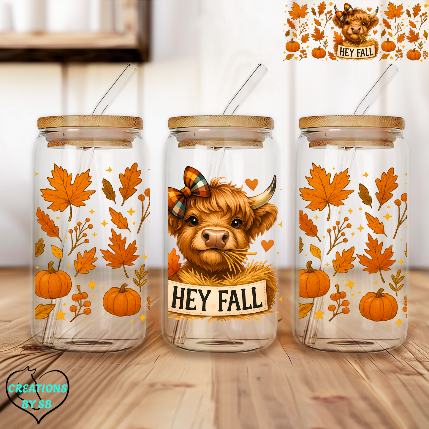 HEY FALL - 16OZ GLASS TUMBLER