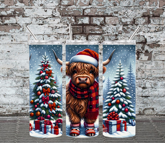 CHRISTMAS HIGHLAND COW - SUBLIMATION TUMBLER WRAP