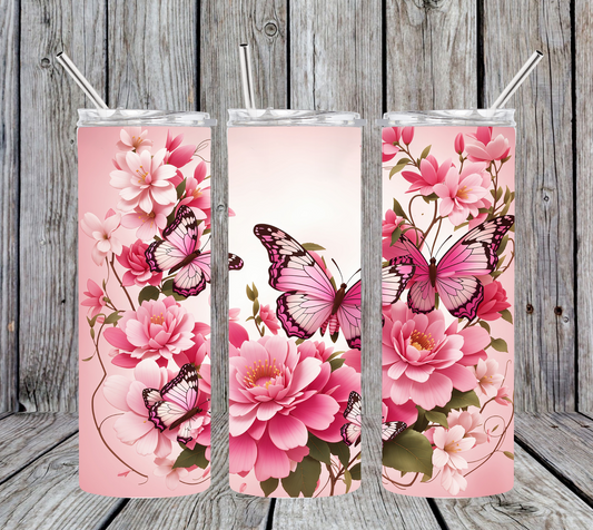 30OZ SKINNY TUMBLER - PINK BUTTERFLY