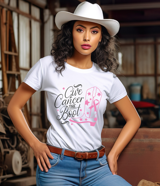 GIVE CANCER THE BOOT- T-SHIRT