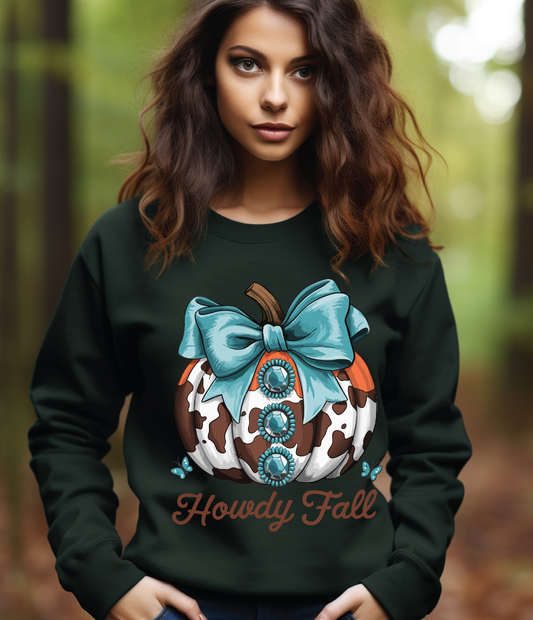 HOWDY FALL COW PRINT PUMPKIN - SWEATSHIRT
