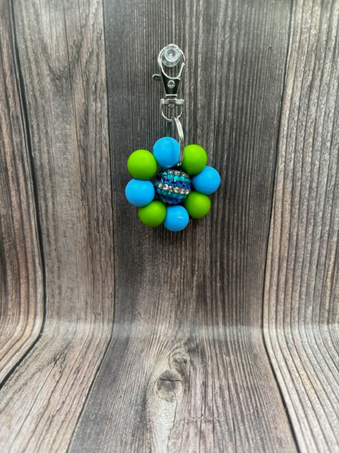 BLUE/GREEN RHINESTONE FLOWER KEYCHAIN