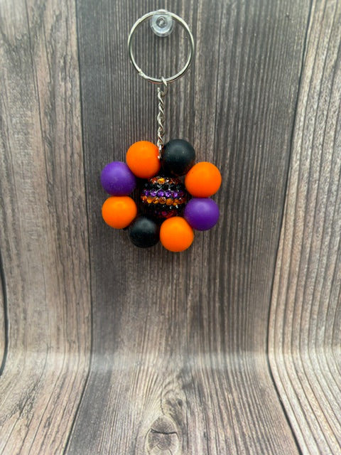 PURPLE AND ORANGE RHINESTONE FLOWER KEYCHAIN