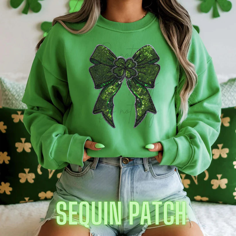 GREEN COQUETTE BOW - SEQUIN CHENILLE PATCH