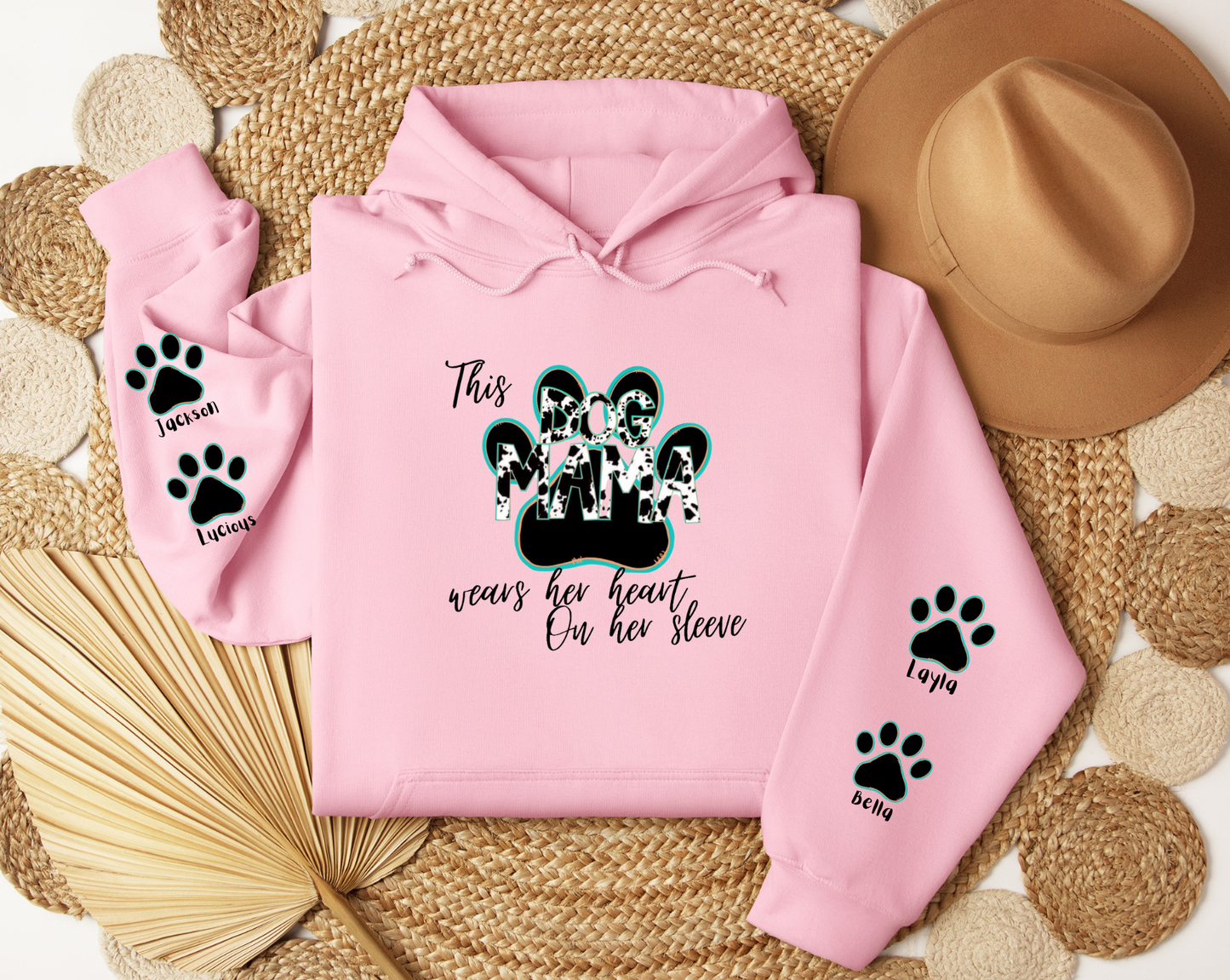 PULL OVER HOODIE - CUSTOM - THIS MAMA WEARS HER HEART ON HER SLEEVE