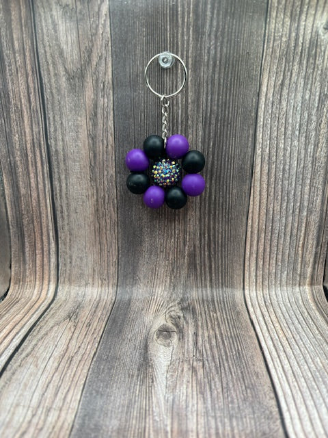 PURPLE RHINESTONE FLOWER KEYCHAIN