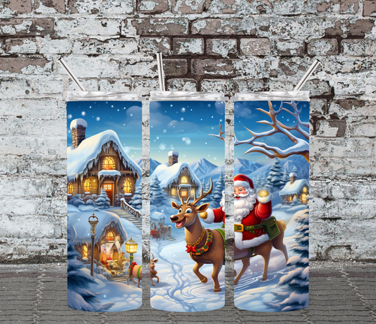 20OZ SKINNY TUMBLER - SANTA RIDING A REINDEER